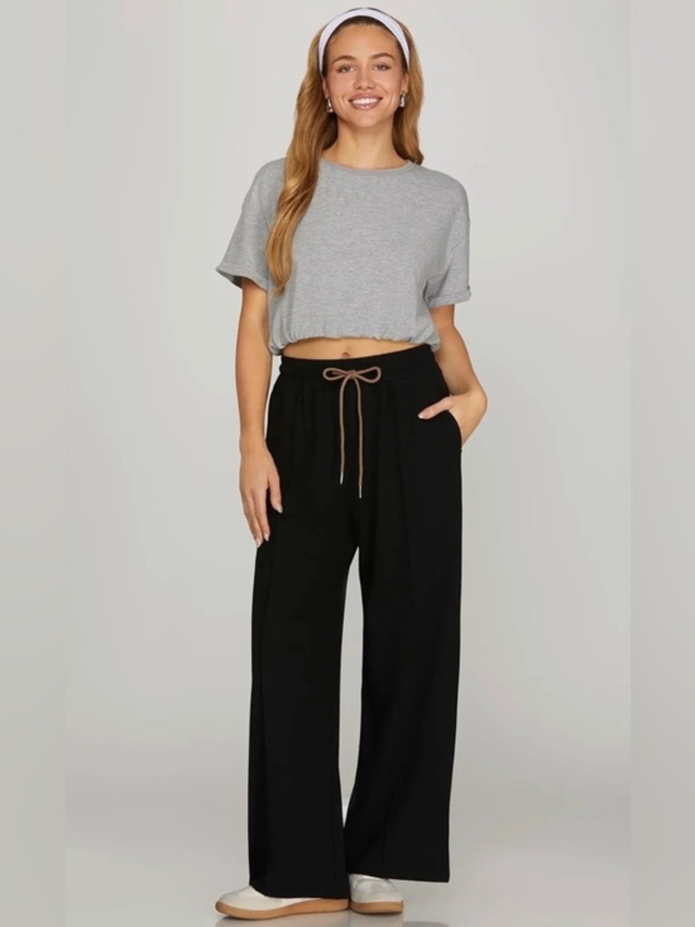 Micas drawstring wide leg loungewear pants elastic waist band and pockets M